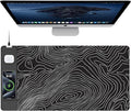 TopMade Mouse Pad with 15W Fast Wireless Charging 31.5x15.75 XXL Large Gaming Waterproof Desk Pad with Ultra-Smooth Surface Non-Slip Base Computer Desk Mat Black Topographic Map #1