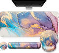 Mouse Pad + Desk Mat + Keyboard Wrist Rest + Coaster 4 in 1 Set Cute Ergonomic Large Gaming Mousepad with Wrist Rest Support Desk Pad for Computer Laptop Office Home Decor-Marble 3