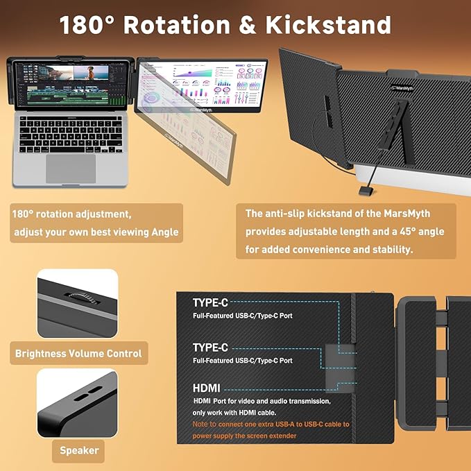 S1 Laptop Screen Extender - 14'' Portable Dual Monitor for Laptops 1080P FHD Plug &amp Play Portable Monitor for 13''-17'' Laptops Compatible with Windows Mac PS5 Dex Android Switch