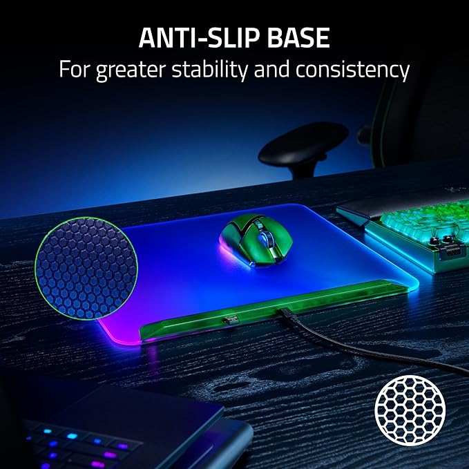 Razer Firefly V2 Pro Fully Illuminated RGB Gaming Mouse Mat: Backlit Design - 15 Zone Chroma Lighting - USB 2.0 Port - Detachable USB Type C Cable - Micro Textured Surface - Anti Slip Base