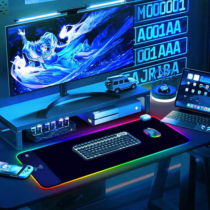 ToLuLu RGB Gaming Wireless Charging Mouse Pad 5/7.5/10/15W 10 Light Modes LED Mouse Pad Computer Keyboard Mat Mousepad 800x300x4MM Extended Large Desk Mat for Gaming MacBook Laptop PC Black