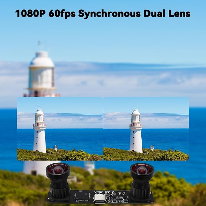 Magnolia 3D Stereo USB Camera 1080P 60FPS Webcam Dual Synchronized Lens with 113° Wide Angle View 4MP Lightburn Camera USB2.0 Plug &amp Play for VR/QR Codes Scanning/Face Recognition