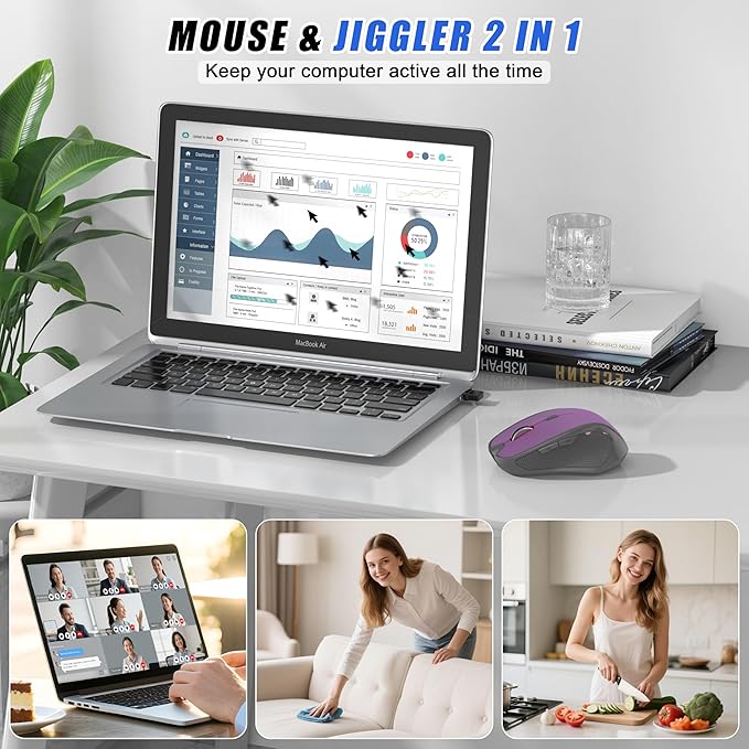 Bluetooth Wireless Mouse 2.4G Rechargeable Computer Mouse for MacBook Air iPad Pro PC with Jiggler Mode 3 DPI Levels &amp Forward/Back Buttons Laptop Mice for Office/Home/School - Red