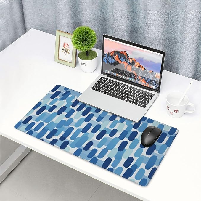 Blue Abstract Art Desk Cover MatExtended Large Mouse PadComputer Laptop Mat Desk Decor for Office Game Home 30x16 Inch