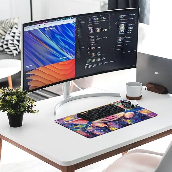 XXL Gaming Mouse Pad Animal Cute Pig XXL Gaming Mouse Pad Large Desk Mat Protector for Desktop Anti-Slip Rubber Extended Computer Keyboard Mat Writing Pad for Work Office 15.7 * 35.4 inB-391