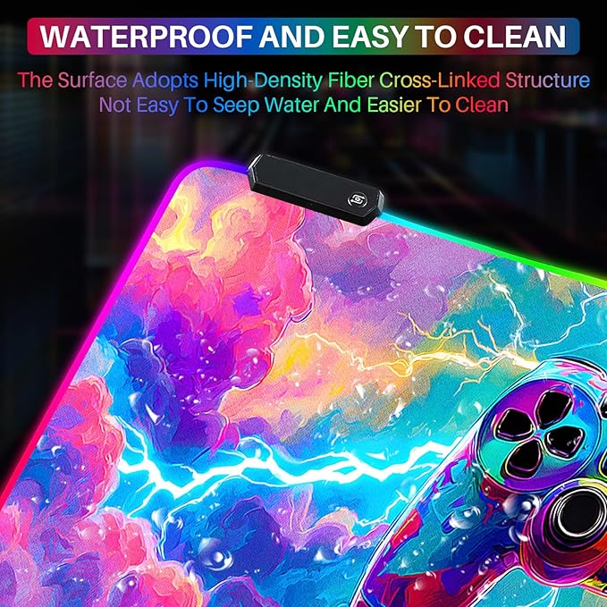 XL Led Gaming Mouse Pad with 14 Light Modes - Light Up Gamer Mouse Pad31.5 x 11.8in Non-Slip Gamepad Style RGB Large Gamer MousepadBlack Long Glowing Gaming Accessories for DeskWaterproof