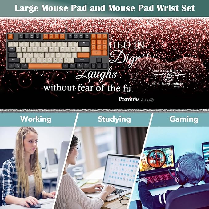 Large Game Mouse Pad + Wrist Support Pad + Coffee Coaster Desk Pad with Sewn Edges Anti-Slip Set pad Suitable for Office Work and Home - Gleaming Stars Proverbs 31-25
