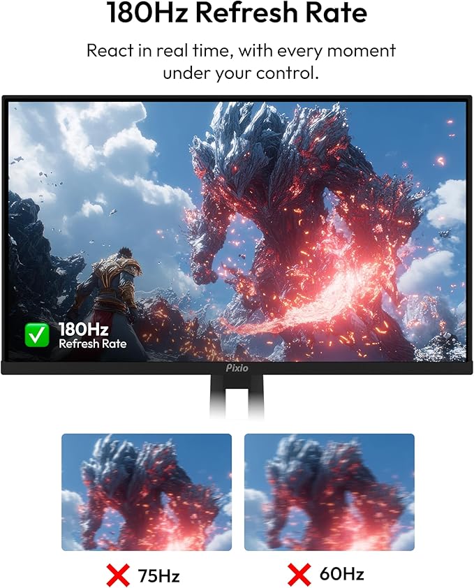 Pixio PX24Q Pro 24 inch 180Hz Refresh Rate QHD 1440p Fast IPS 1ms GTG Response Time Gamnig Monitor with PS1S Wave Black Single Monitor Arm