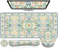 iCasso Desk Cover Mat Gaming Mouse Pad Wrist Support Set4in1 XXL Large Mousepad + Keyboard Wrist Rest+Mouse Wrist Rest+Coaster Set with Ergonomic Design for Home Office Table Computer(Green Flowers)