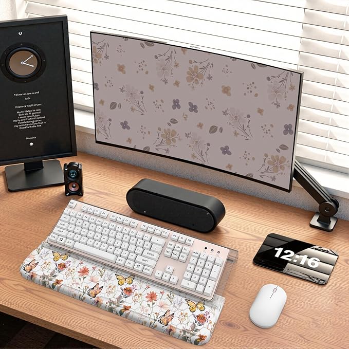 2 in 1 Acrylic Computer Keyboard Holder with Soft Wrist Rest Butterfly Keyboard Wrist Pad 3-Level Height Adjustment for Ergonomic Typing Wrist Rests for Office (White)