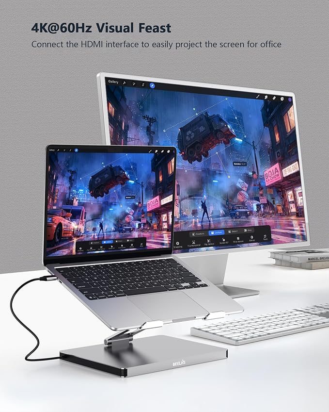USB C Hub Stand for MacBook Pro 10 in 1 Adapter for MacBook Air Docking Station with 4K 60Hz HDMI RJ45 Gigabit Ethernet SD/TF Card Reader 4 USB 3.0 for iPad/Dell HP/Surface/Lenovo Laptop Dock