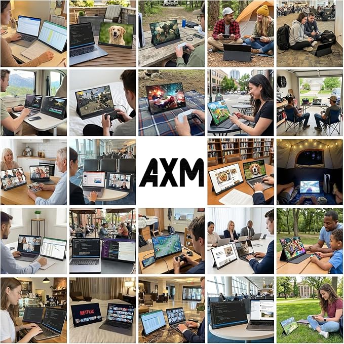 AXM 16 2.5k 2560x1600 Portable Monitor IPS 120Hz 400 Nits 140% sRGB (OLED-Like Colors) USB-C HDMI 2nd Monitor for Switch (Dock-Free) Connection Laptop Windows MacBook Phone Xbox PS5