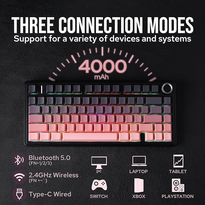EPOMAKER X Aula F75 75% Wireless Gaming Keyboard BT/2.4GHz/USB-C Hot Swappable Creamy Mechanical Keyboard with 5-Layer Padding&ampKnob NKRO RGB (Black Pink Reaper)