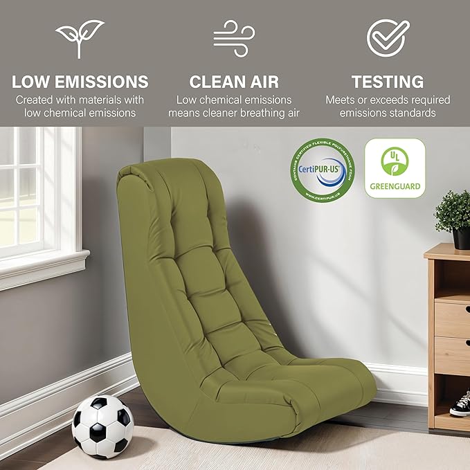 FDP Tufted Floor Rocker for Kids Teens and Adults Comfortable Ergonomic Chair for Reading Playing Video Games or Watching TV - Fern Gray 10488-FG