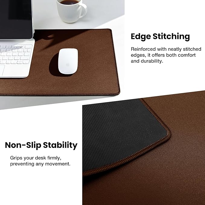 ALOANES Waterproof Mouse Pad with Durable Stitched Edge XXXL Gaming Keyboard Pad Non-Slip Rubber Base Mouse Mat Extended Desk pad for Gamer Office &amp Home Brown Mousepad 35.4x 15.7x 0.12