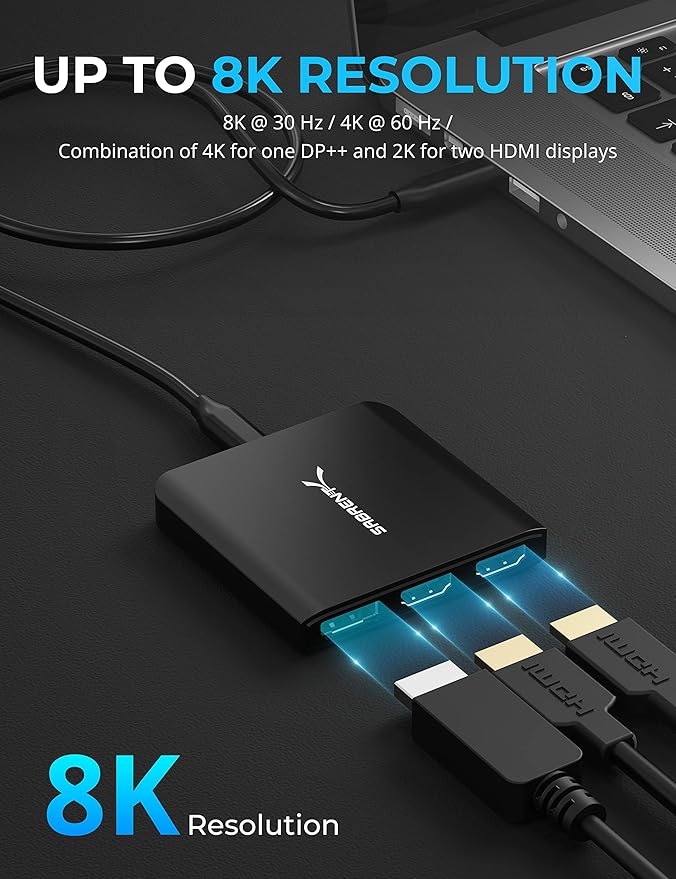 SABRENT USB-C Triple Display Adapter x2 HDMI and x1 DisplayPort (DA-H2D1)