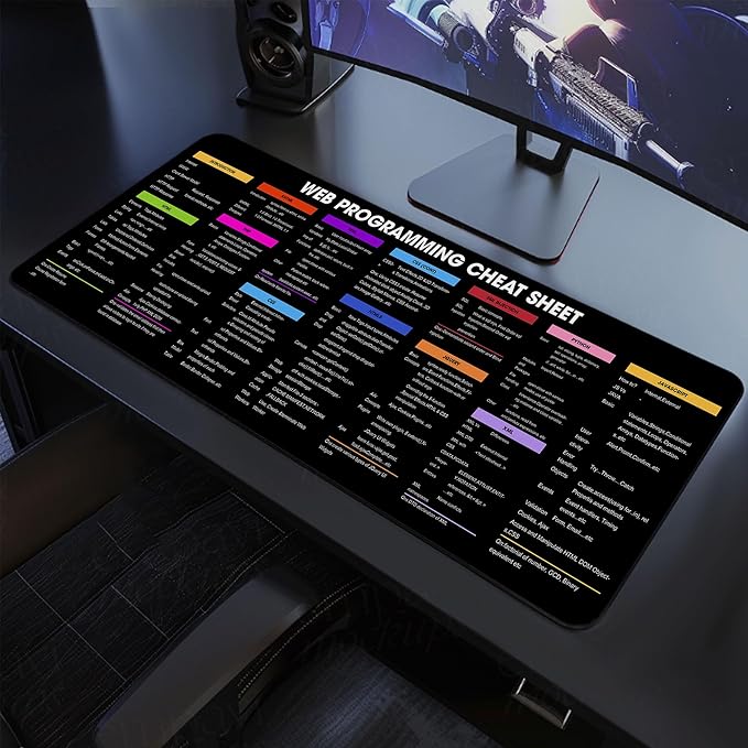Web Programming Cheat Sheet Mouse Mat Web Development Shortcuts Mouse Pad Desk Mat for Developers Hackers &amp Software Enginee Essential Computer Accessories for Study Work and Reference Purpo