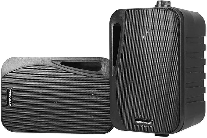 Rockville Pair HP4S BK 4 360W Outdoor/Indoor Speakers Swivel Wall Mount IPX44 Weather Resistant High-Fidelity Sound for Home Theater and Patio Use