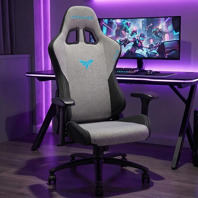 Gaming Chair 4D Adjustable Armrests - 155° Reclining &amp 320lb Capacity High Back Ergonomic Computer Chair with Lumbar Support Fabric Office Chair for Adults (Gray)