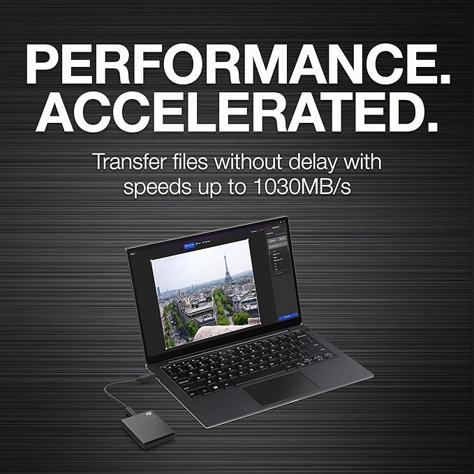 Seagate One Touch SSD 1TB External SSD Portable – Black speeds up to 1030MB/s 6mo Mylio Photo+ subscription 6mo Dropbox Backup Plan and Rescue Services (STKG1000400)