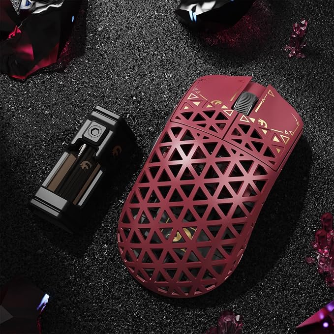 MAMBASNAKE M5 Ultra Carbon Fiber 8KHz Wireless Gaming MousePAW3950MAX Sensor 42K DPI39g Superlight Tri-Mode 2.4GHz/BT/Wired Computer MiceWeb Driver Supportfor Win/Mac/FPS/MOBA/Esports-Red (A)