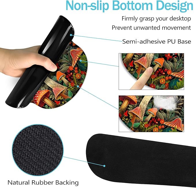 Blusabaca Mushroom Mouse Pad Funny Cute Desk Mat Large Gaming Mouse Pad with Wrist Rest Keyboard Pad Wrist Rest Ergonomic Cup Coaster Work Home Desk Accessories Office Supplies