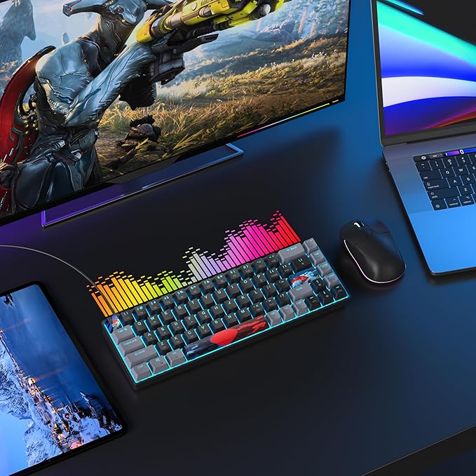 65 Percent Gaming Keyboard 68 Keys Mechanical Keyboard LED Backlit Ultra Compact Wired Key Board with Red Switch for Windows Laptop Gamer