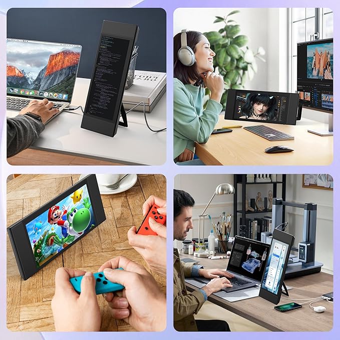 Laptop Screen Extender 12.3 IPS FHD High Brightness 600CD/㎡Gaming Monitor with Foldable Kickstand/Dual Speakers Travel Touch Screen Monitor for Windows Mac PC Laptop Phone PS5/Switch