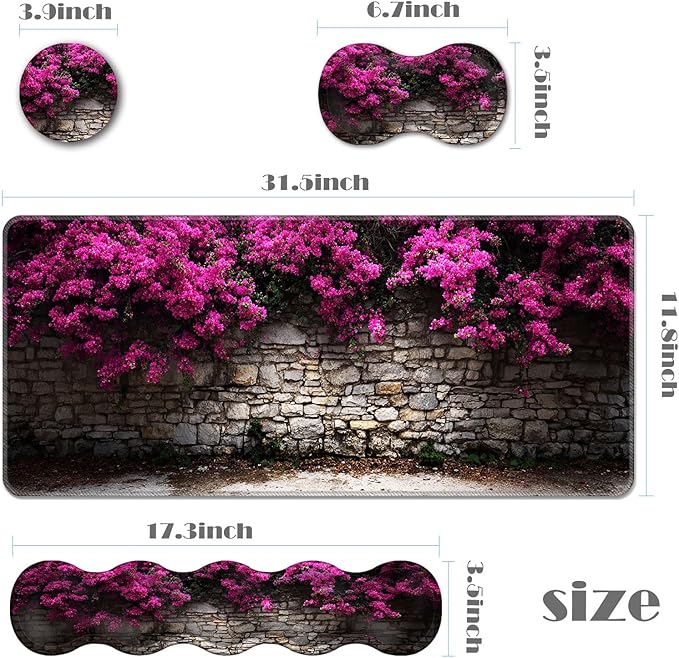 Ergonomic Keyboard Wrist Rest &amp Mouse Pad Wrist Rest SetXL Gaming Desk Mat 31.5x 11.8Non-Slip BaseMemory FoamEasy Typing Pain Relief for Office &amp HomePink Floral Stone