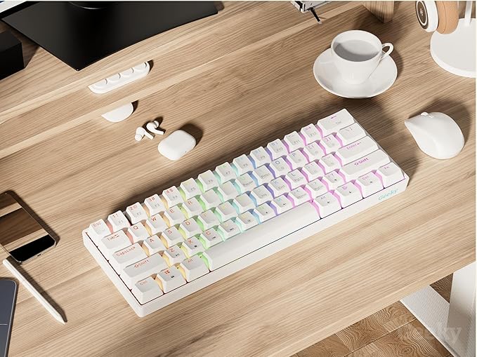 Geeky GK61 SE 60% | Mechanical Gaming Keyboard | 61 Keys Multi Color RGB LED Backlit for PC/Mac Gamer | ANSI US American Layout (White Mechanical Blue)