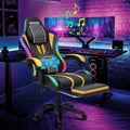 HOFFREE LED Gaming Chair with Speakers and Massage Video Game Chair Big and Tall with Footrest Gamer Chair for 400lbs Computer Desk Chair Yellow and Black Yellow+black HOGC-MAX303