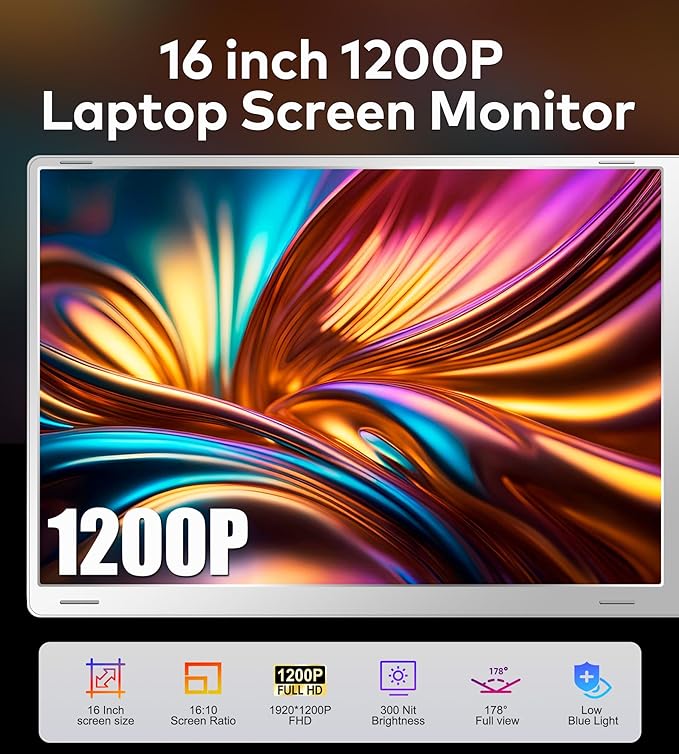 16 Laptop Screen Extender Just 1 Cable for 3 Screens Quad Monitor 1200P FHD Screen Extender for 12-18.5 Laptops Triple Portable Monitor for Wins/Mac M1|M2|M3|M4|M5