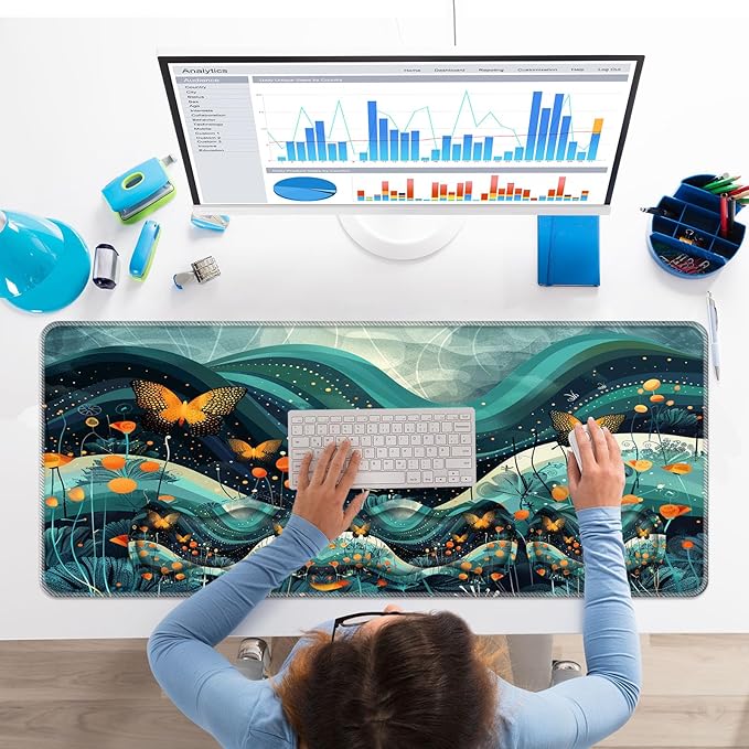 Keyboard Wrist Rest SetMemory Foam Wrist Support Mouse Pad31.5x11.8 Desk Mat for Comfortable Typing &amp Pain ReliefNon-Slip Base for Office &amp Home Use - Flower and Butterfly
