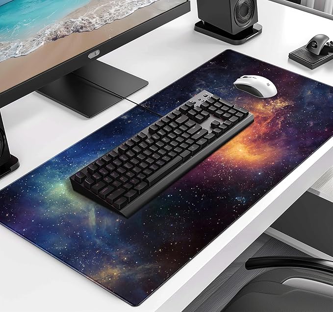 Large Extended Gaming Mouse Pad with Stitched Edges Non-Slip Waterproof Rubber Base Mouse Pad for Office Computer Keyboard Laptop and Home Desk Pad 35.4 x 15.7 x 0.12 Inch (Starry Sky)