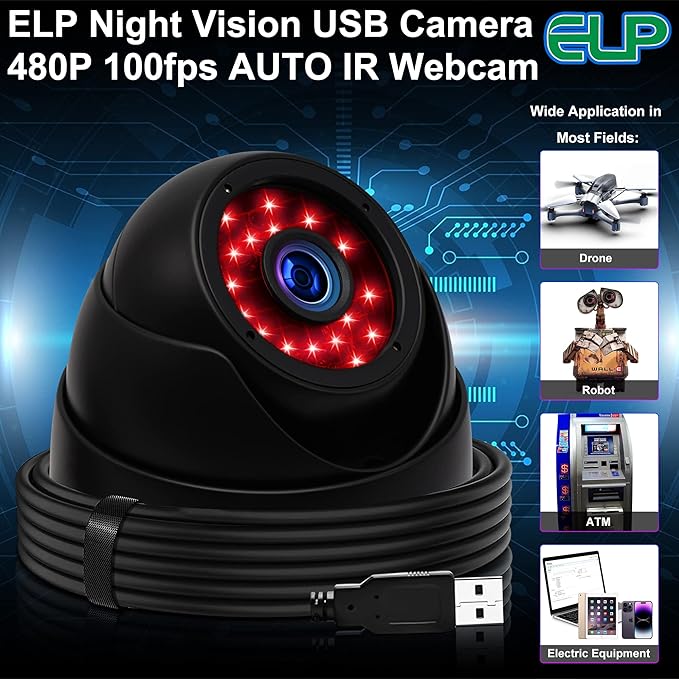 ELP 3.6mm 1080P Dome Camera with IR LED Night Vision HD Webcam Infrared PC Camera with Metal Case Waterproof Outdoor USB Security Camera CCTV Home Surveillance System 30/60/120fps Auto IR Camera