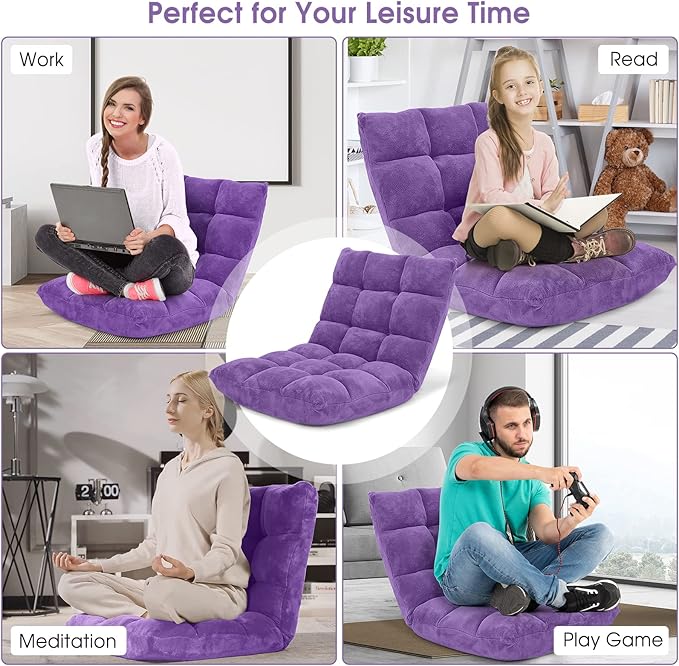 GORELAX Memory Foam Floor Chair 14-Poistion Adjustable Reading Gaming Chair Recliner Folding Cushioned Meditation Chair with Back Support Padded Lazy Sofa for Adults Kids