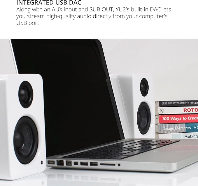 Kanto YU2 Powered Desktop Speakers - 3 Composite Driver 3/4 Silk Dome Tweeter Built-in USB DAC - Gloss Black (Renewed)
