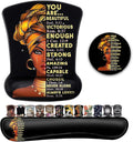 Black Mouse Pad with Stitched Edge Non-Slip Rubber Base African American Wall Art Black Woman Queen PatternOffice Accessories Desk Decor for Computers Mouse Pad and Keyboard Wrist Guard Set