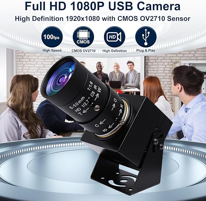 SVPRO 1080P USB Webcam with Telephoto 5-50mm Lens Full HD Computer Camera 100fps/60fps/30fps for Windows/Mac/Linux/Android