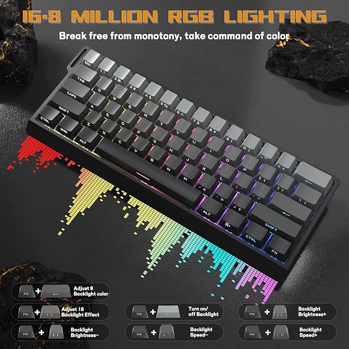 MAMBASNAKE X60 HE 60% Rapid Trigger Wireless Gaming KeyboardHall Effect Magnetic SwitchesAdjustable Actuation0.1ms Ultra-Low Latency 8KHz Polling Rate3-Mode RGBPBT Keycaps for Win/Mac-Moon Night