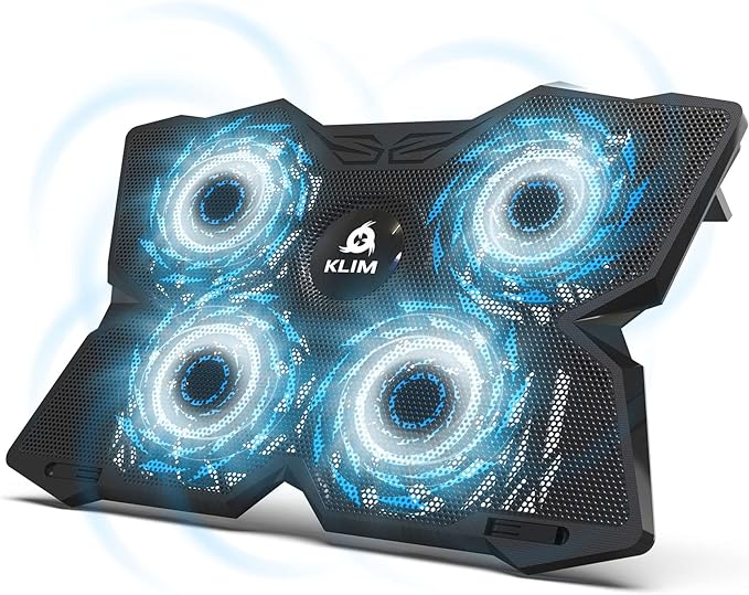 KLIM Wind Laptop Cooling Pad - More Than 500000 Units Sold - New Version - Powerful Rapid Action Laptop Cooler - Laptop Stand with 4 Cooling Fans - 2 USB Ports - PC Mac PS5 PS4 Xbox One - Diamond