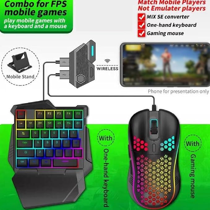 One Handed Gaming Keyboard Combo Bluetooth Keyboard Mouse Converter K9 Mechanical Keyboard GM86 Mouse and Stand Set for Android for iOS