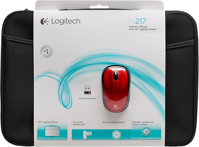 Logitech Bundle Wireless Mouse M217 – Red &amp 16” Sleeve