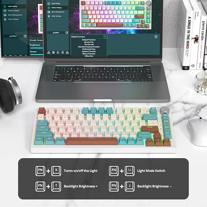 75% Wireless Creamy Mechanical Keyboard Hot Swappable Custom Keyboard RGB Backlit Gasket Gaming Keyboard 2.4G/BT5.0/USB-C Mechanical Gaming Keyboard Pre-lubed Linear Gray Cream Switches