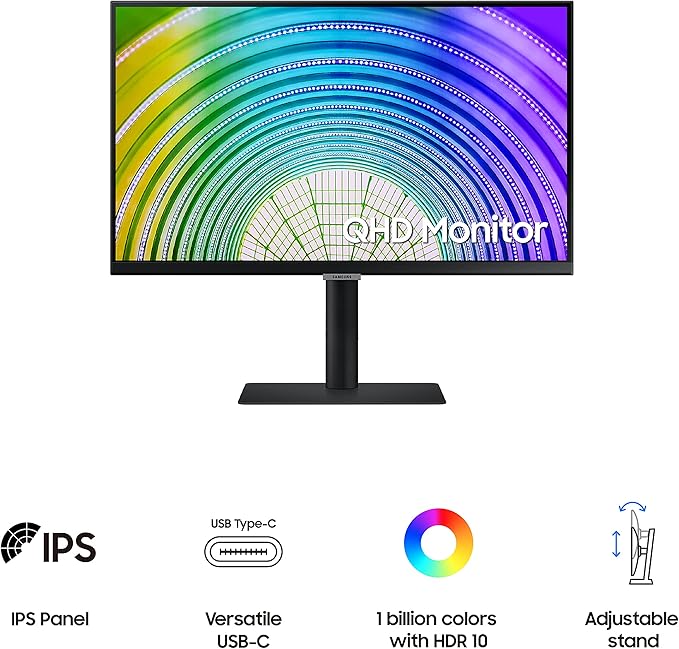 SAMSUNG 24 Inch QHD Computer Monitor 75Hz HDMI Monitor Vertical 1440p IPS Monitor HDR10 (1 Billion Colors) TUV-Certified Intelligent Eye Care S60A (LS24A600NWNXGO)