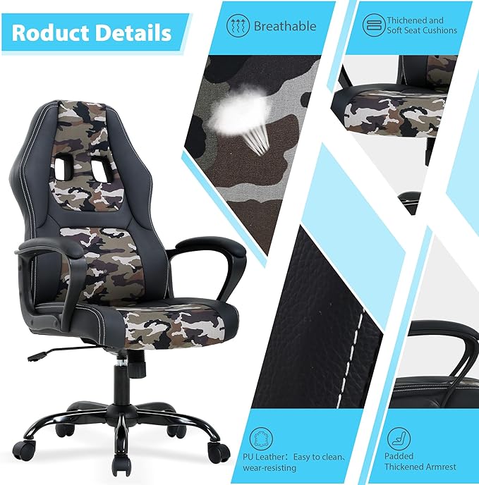 Video Game Chairs Computer Gaming Chair for Adults with Adjustable Height Cheap Gamer Chair Desk Chair Gaming Chair with Lumbar Support for Teens