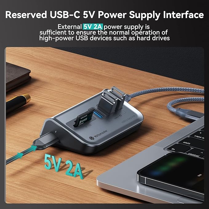 Yottamaster USB Hub with SD Card Reader Triangle Desktop USB3.0 Hub with 3 USB A 3.0 Ports TF &amp SD Card Reader with 1.64ft Cable for PC Laptop (Not Support Charging)