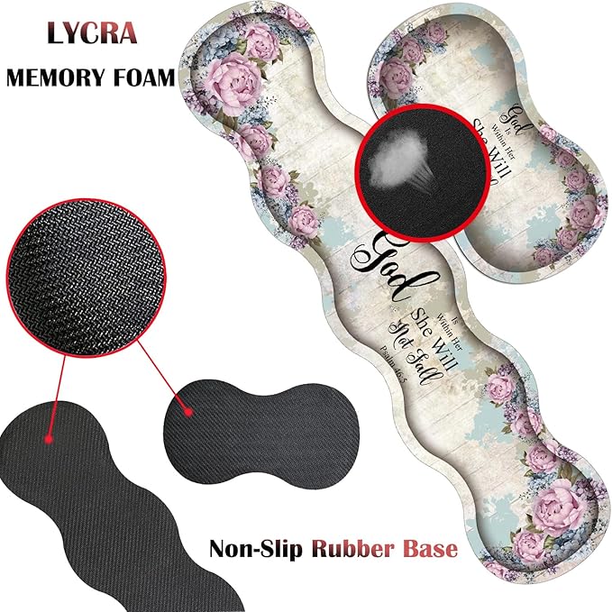 4 in 1 Mouse Pad Combo Large Gaming Mouse Pad + Keyboard Wrist Support + Mouse Wrist Rest + Coaster Table Pad with Stitched Edge Memory Foam Ergonomic Wrist Pad Set Psalm 46:5 Floral