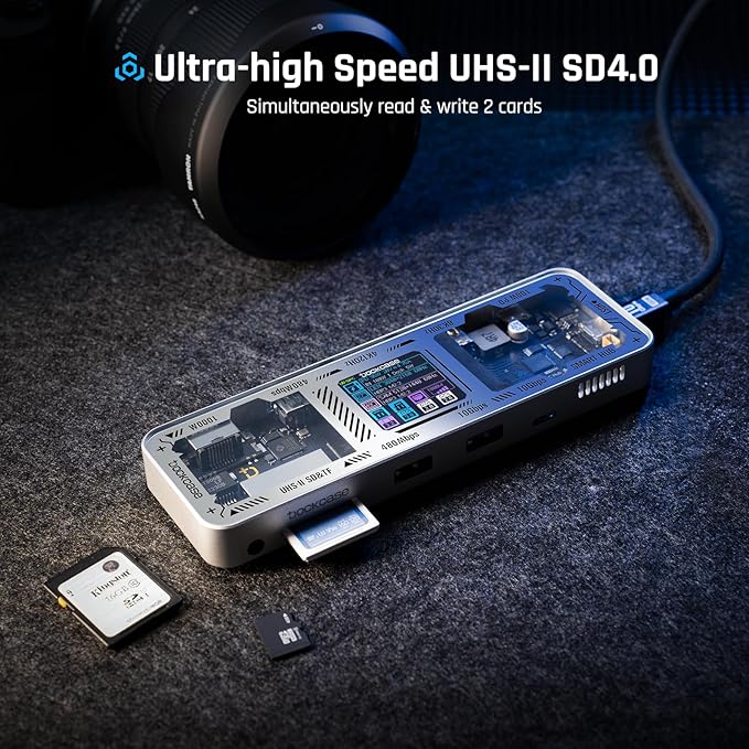 DOCKCASE Explorer Edition USB C Hub (10-in-1) with 4K@60Hz HDMI &amp DP Gigabit Ethernet1 USB-C and 3 USB-A Ports100W Power Delivery UHS-II TF/SD Card Slot for MacBook Air/ProXPSand More