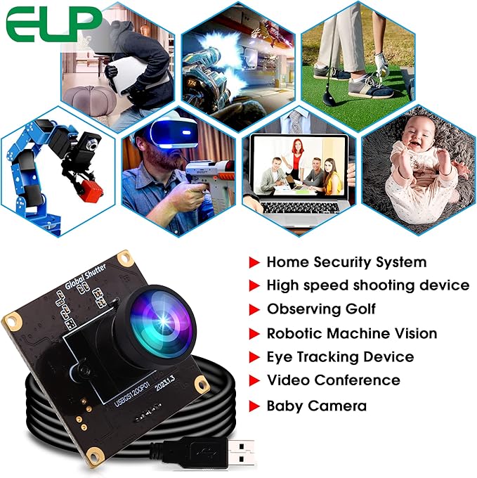 Wecamera_usb High Speed Wide Angle Global Shutter USB Camera Module for Computer 1080P Mini Webcam Board High Frame 90fps Web PC Camera Board for Laptop Raspberry Pi (110degree No Distortion Lens)